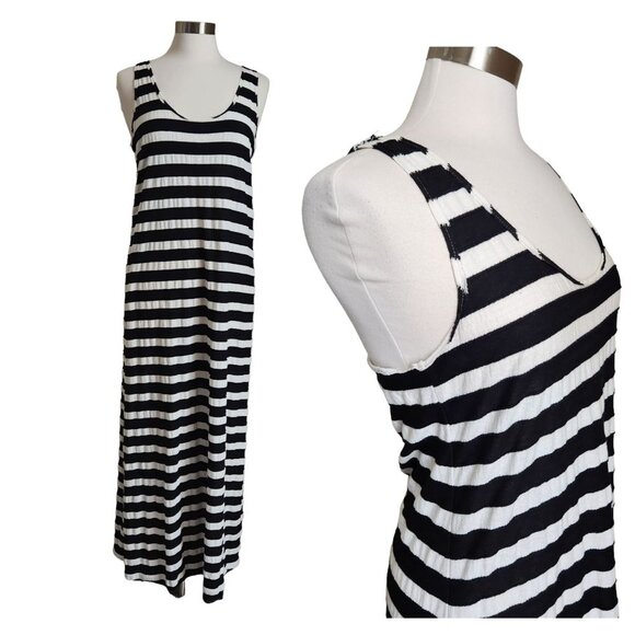 CLaeson California in me‎ Maxi Dress Sleeveless Racerback Black White Striped M - Picture 1 of 15